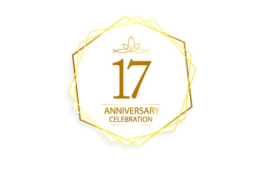 17 year anniversary, minimalist logo. Gold  vector illustration on white background - vector