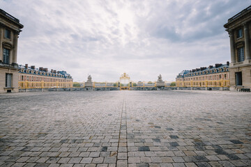 Panoramic view of the gates of Versailles Palace, Paris, France