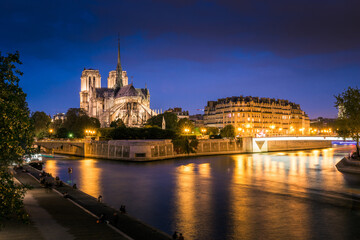 Panorama of Notre Dame de Paris evening light, France