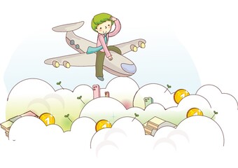 boy sitting on aeroplane