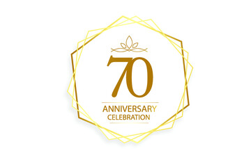 70 year anniversary, minimalist logo. Gold  vector illustration on white background - vector