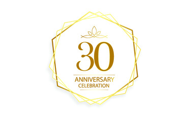 30 year anniversary, minimalist logo. Gold  vector illustration on white background - vector
