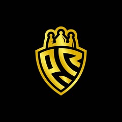 PR monogram logo with shield and crown style design template