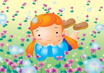 girl lying in garden