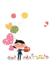 groom with gift and balloons