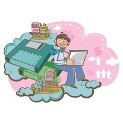 businessman holding laptop