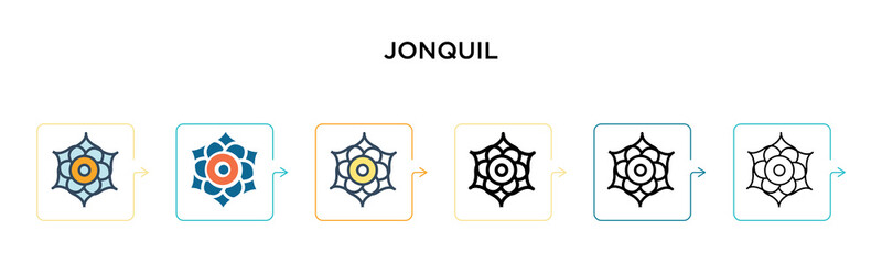 Jonquil vector icon in 6 different modern styles. Black, two colored jonquil icons designed in filled, outline, line and stroke style. Vector illustration can be used for web, mobile, ui