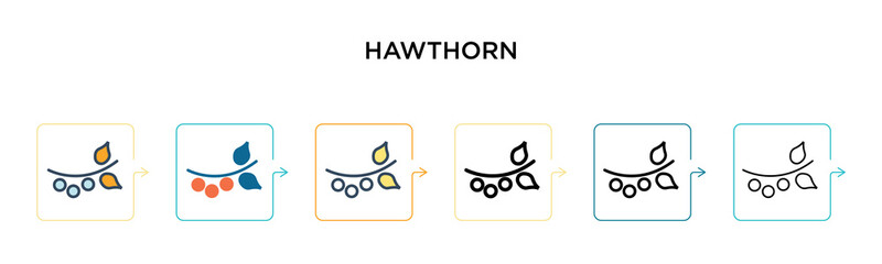 Hawthorn vector icon in 6 different modern styles. Black, two colored hawthorn icons designed in filled, outline, line and stroke style. Vector illustration can be used for web, mobile, ui