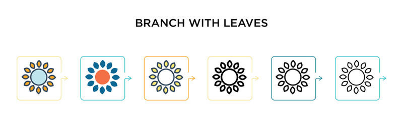 Branch with leaves vector icon in 6 different modern styles. Black, two colored branch with leaves icons designed in filled, outline, line and stroke style. Vector illustration can be used for web,