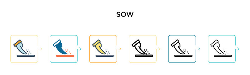 Sow vector icon in 6 different modern styles. Black, two colored sow icons designed in filled, outline, line and stroke style. Vector illustration can be used for web, mobile, ui