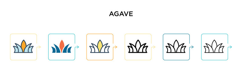 Agave vector icon in 6 different modern styles. Black, two colored agave icons designed in filled, outline, line and stroke style. Vector illustration can be used for web, mobile, ui