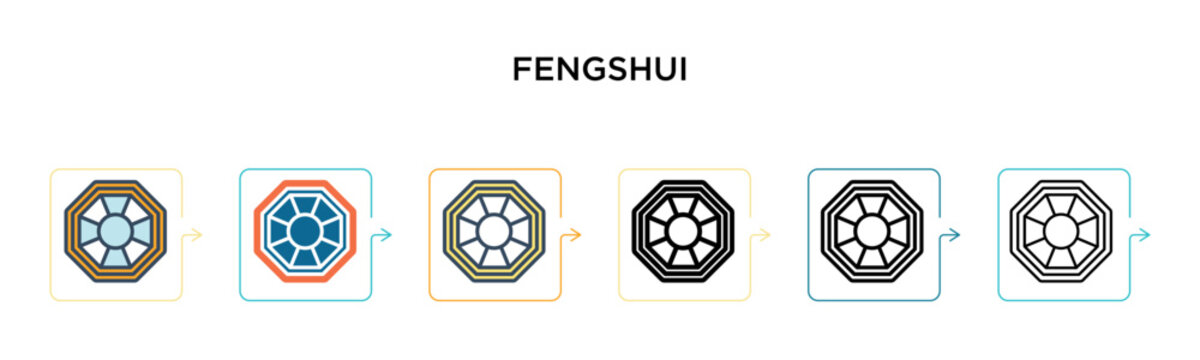 Fengshui vector icon in 6 different modern styles. Black, two colored fengshui icons designed in filled, outline, line and stroke style. Vector illustration can be used for web, mobile, ui