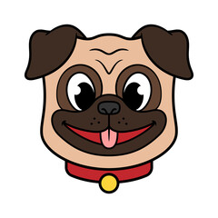 Cartoon Head of Pug Dog Illustration