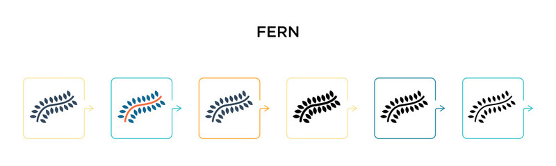 Fern vector icon in 6 different modern styles. Black, two colored fern icons designed in filled, outline, line and stroke style. Vector illustration can be used for web, mobile, ui