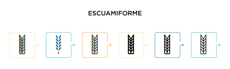 Escuamiforme vector icon in 6 different modern styles. Black, two colored escuamiforme icons designed in filled, outline, line and stroke style. Vector illustration can be used for web, mobile, ui