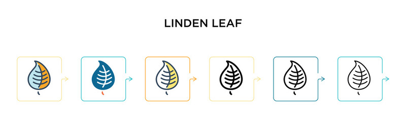 Linden leaf vector icon in 6 different modern styles. Black, two colored linden leaf icons designed in filled, outline, line and stroke style. Vector illustration can be used for web, mobile, ui