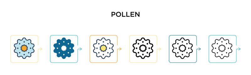 Pollen vector icon in 6 different modern styles. Black, two colored pollen icons designed in filled, outline, line and stroke style. Vector illustration can be used for web, mobile, ui
