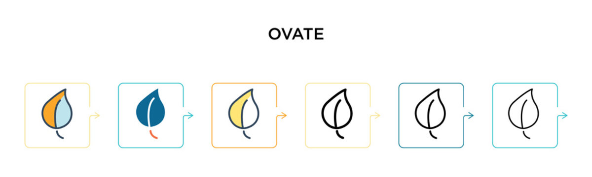Ovate vector icon in 6 different modern styles. Black, two colored ovate icons designed in filled, outline, line and stroke style. Vector illustration can be used for web, mobile, ui