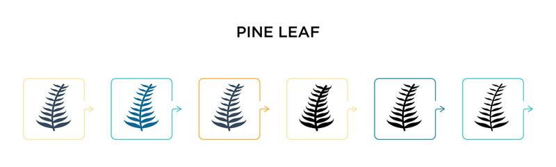 Pine leaf vector icon in 6 different modern styles. Black, two colored pine leaf icons designed in filled, outline, line and stroke style. Vector illustration can be used for web, mobile, ui