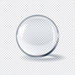 Realistic 3d transparent glass spherical ball on checkered background - 356847115