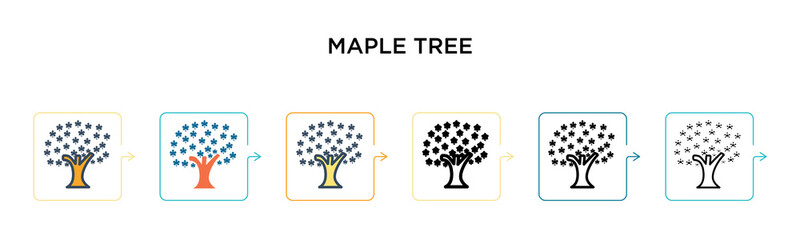 Red maple tree vector icon in 6 different modern styles. Black, two colored red maple tree icons designed in filled, outline, line and stroke style. Vector illustration can be used for web, mobile, ui
