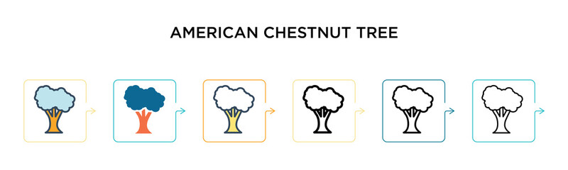 American chestnut tree vector icon in 6 different modern styles. Black, two colored american chestnut tree icons designed in filled, outline, line and stroke style. Vector illustration can be used for