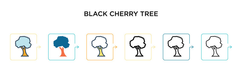 Black cherry tree vector icon in 6 different modern styles. Black, two colored black cherry tree icons designed in filled, outline, line and stroke style. Vector illustration can be used for web,