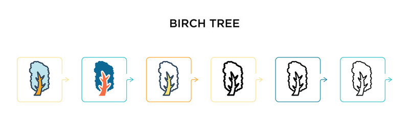 Yellow birch tree vector icon in 6 different modern styles. Black, two colored yellow birch tree icons designed in filled, outline, line and stroke style. Vector illustration can be used for web,