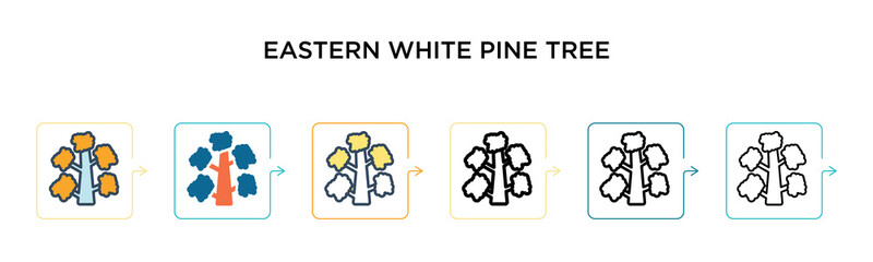 Eastern white pine tree vector icon in 6 different modern styles. Black, two colored eastern white pine tree icons designed in filled, outline, line and stroke style. Vector illustration can be used