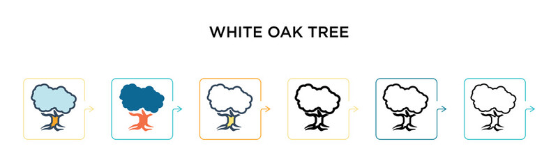 White oak tree vector icon in 6 different modern styles. Black, two colored white oak tree icons designed in filled, outline, line and stroke style. Vector illustration can be used for web, mobile, ui