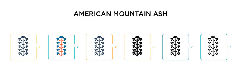 American mountain ash vector icon in 6 different modern styles. Black, two colored american mountain ash icons designed in filled, outline, line and stroke style. Vector illustration can be used for