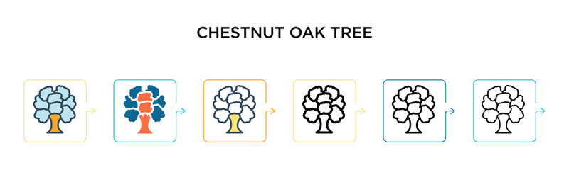 Chestnut oak tree vector icon in 6 different modern styles. Black, two colored chestnut oak tree icons designed in filled, outline, line and stroke style. Vector illustration can be used for web,