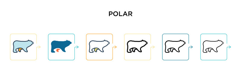 Polar vector icon in 6 different modern styles. Black, two colored polar icons designed in filled, outline, line and stroke style. Vector illustration can be used for web, mobile, ui
