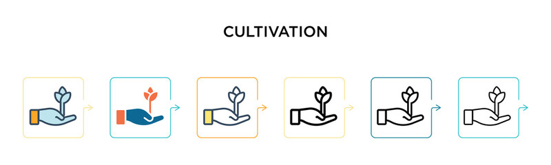 Cultivation vector icon in 6 different modern styles. Black, two colored cultivation icons designed in filled, outline, line and stroke style. Vector illustration can be used for web, mobile, ui