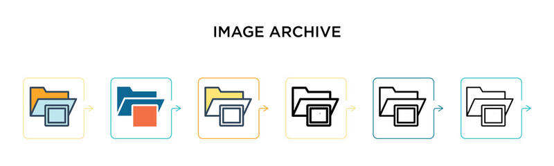 Image archive vector icon in 6 different modern styles. Black, two colored image archive icons designed in filled, outline, line and stroke style. Vector illustration can be used for web, mobile, ui