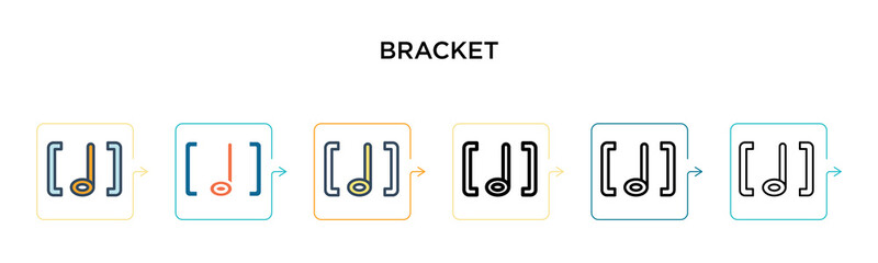 Bracket vector icon in 6 different modern styles. Black, two colored bracket icons designed in filled, outline, line and stroke style. Vector illustration can be used for web, mobile, ui