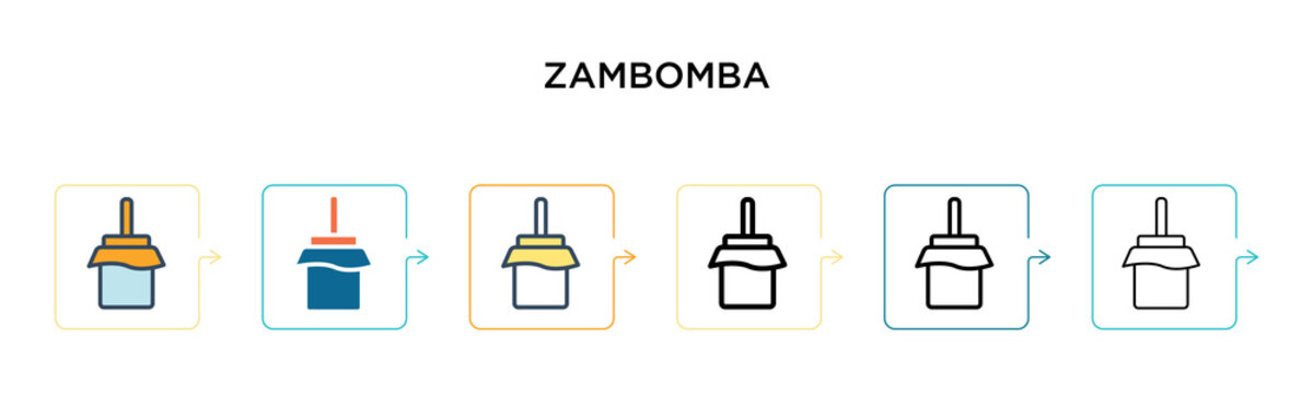 Zambomba vector icon in 6 different modern styles. Black, two colored zambomba icons designed in filled, outline, line and stroke style. Vector illustration can be used for web, mobile, ui