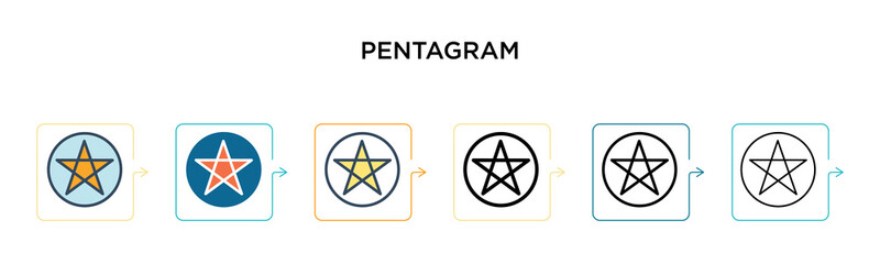 Pentagram vector icon in 6 different modern styles. Black, two colored pentagram icons designed in filled, outline, line and stroke style. Vector illustration can be used for web, mobile, ui - obrazy, fototapety, plakaty