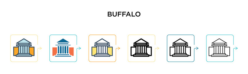 Buffalo vector icon in 6 different modern styles. Black, two colored buffalo icons designed in filled, outline, line and stroke style. Vector illustration can be used for web, mobile, ui