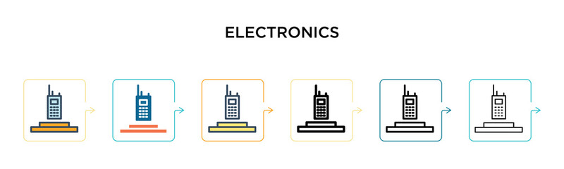 Obraz premium Electronics vector icon in 6 different modern styles. Black, two colored electronics icons designed in filled, outline, line and stroke style. Vector illustration can be used for web, mobile, ui