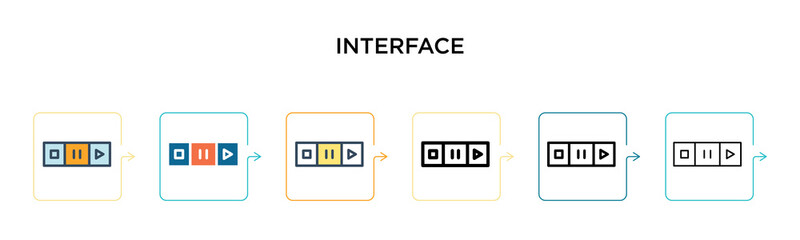 Interface vector icon in 6 different modern styles. Black, two colored interface icons designed in filled, outline, line and stroke style. Vector illustration can be used for web, mobile, ui