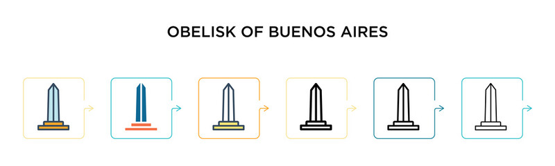 Obelisk of buenos aires vector icon in 6 different modern styles. Black, two colored obelisk of buenos aires icons designed in filled, outline, line and stroke style. Vector illustration can be used