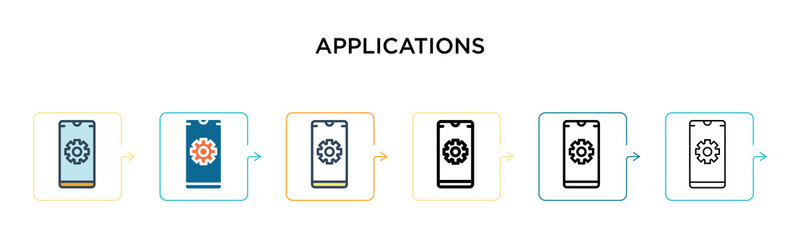 Applications vector icon in 6 different modern styles. Black, two colored applications icons designed in filled, outline, line and stroke style. Vector illustration can be used for web, mobile, ui