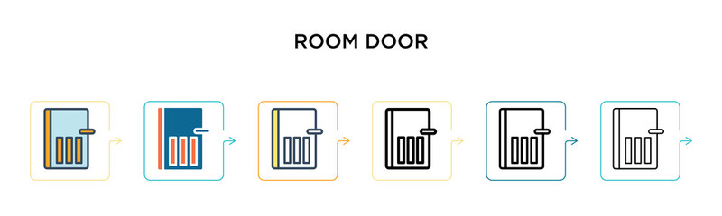 Room door vector icon in 6 different modern styles. Black, two colored room door icons designed in filled, outline, line and stroke style. Vector illustration can be used for web, mobile, ui