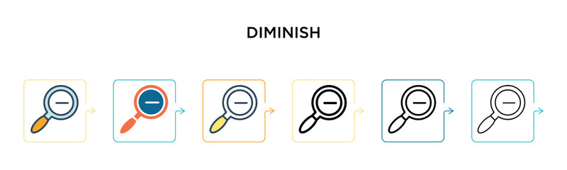 Diminish vector icon in 6 different modern styles. Black, two colored diminish icons designed in filled, outline, line and stroke style. Vector illustration can be used for web, mobile, ui