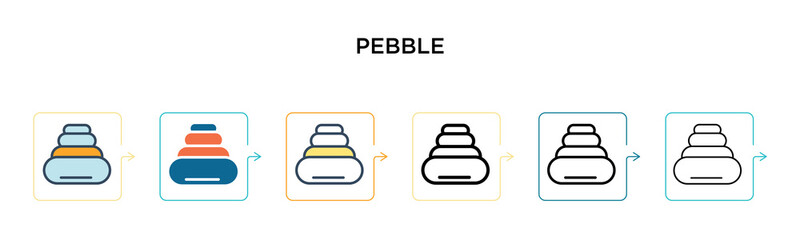 Pebble vector icon in 6 different modern styles. Black, two colored pebble icons designed in filled, outline, line and stroke style. Vector illustration can be used for web, mobile, ui