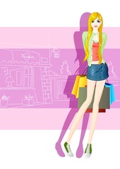 fashionable woman with shopping bags