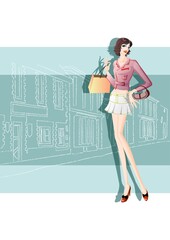 fashionable woman with shopping bags