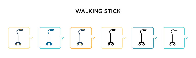 Walking stick vector icon in 6 different modern styles. Black, two colored walking stick icons designed in filled, outline, line and stroke style. Vector illustration can be used for web, mobile, ui