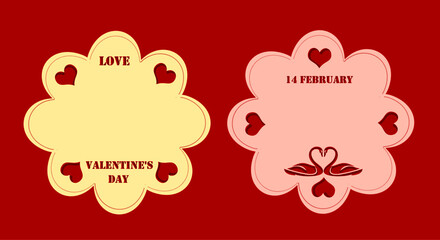 Valentine’s day greeting card/14 February flower shaped paper with swans, heart and text is a stencil paper design.